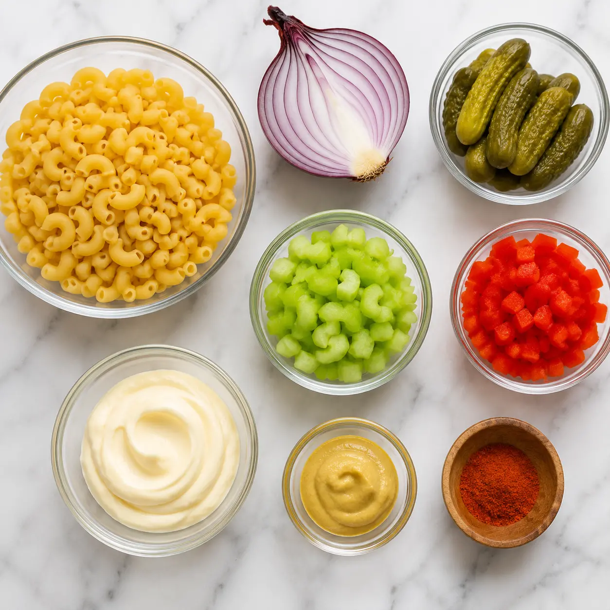 classic macaroni salad - main ingredients