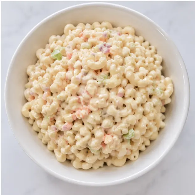 Step 4: The finished macaroni salad ready to chill