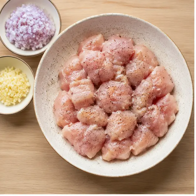 Step 1: Season and brown chicken pieces