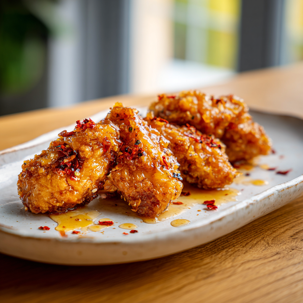crispy baked hot honey chicken - final presentation