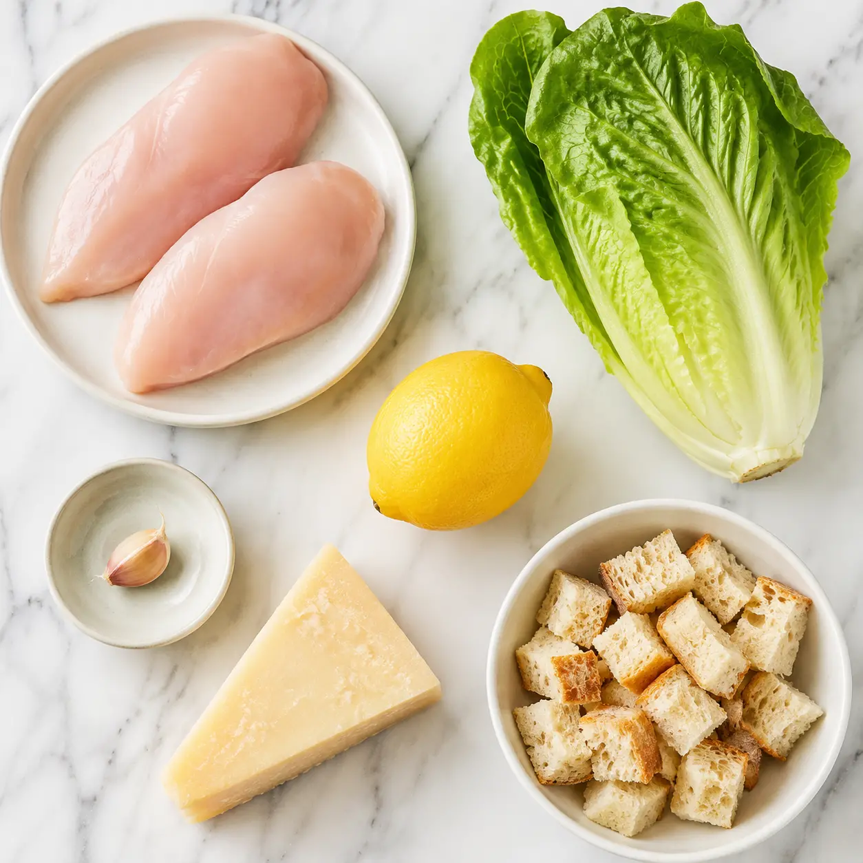 crispy chicken caesar salad - main ingredients