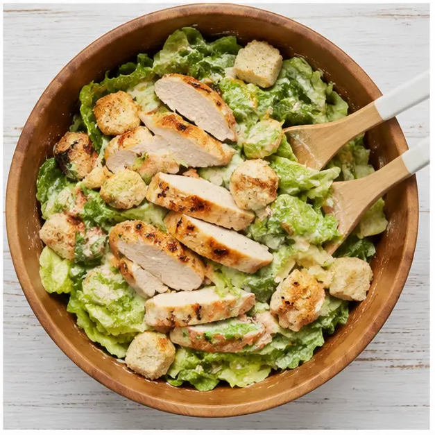Step 4: Toss salad with croutons and chicken