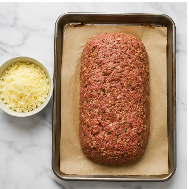 Step 3: Shaping the meatloaf on a lined baking sheet