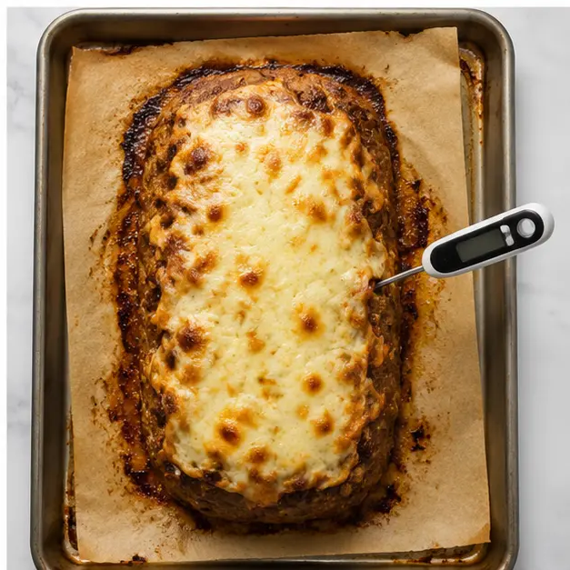 Step 4: Finished meatloaf with melted Gruyère cheese
