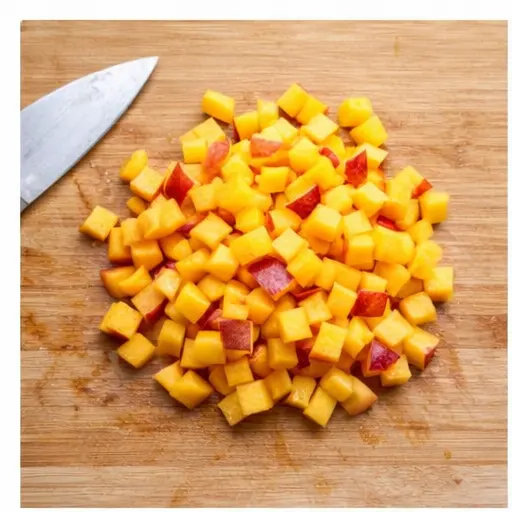 Step 1: Dicing ripe peaches into small cubes