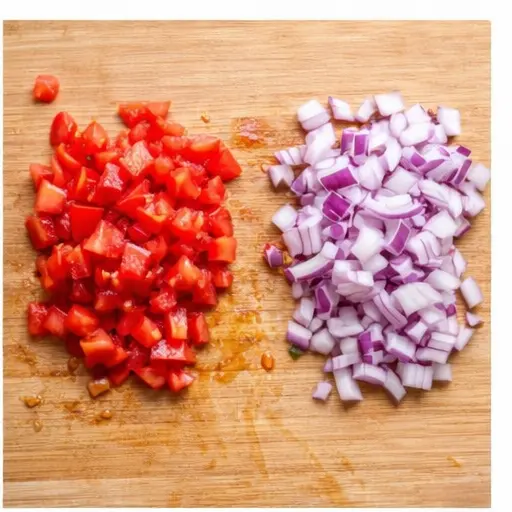 Step 2: Dicing tomato and red onion separately