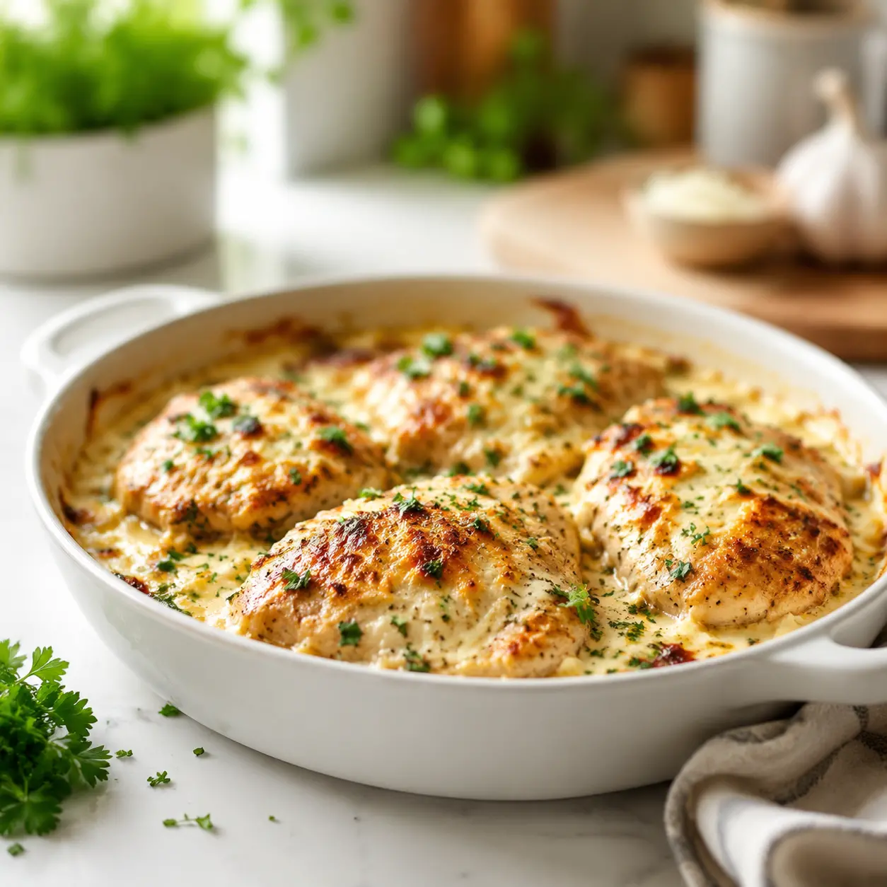 garlic parmesan chicken bake - final presentation