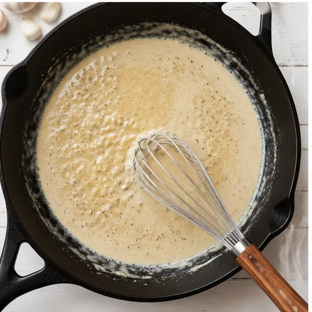 Step 3: Whisking creamy garlic sauce