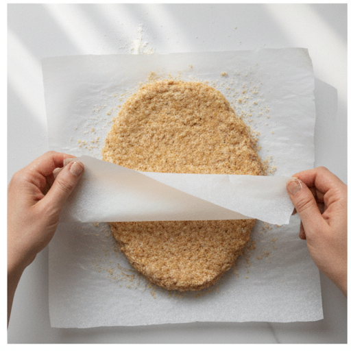 Flipping the cutlet using the parchment sandwich method