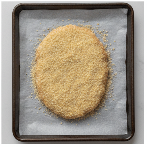 Baked giant chicken cutlet on a sheet pan, golden and crispy
