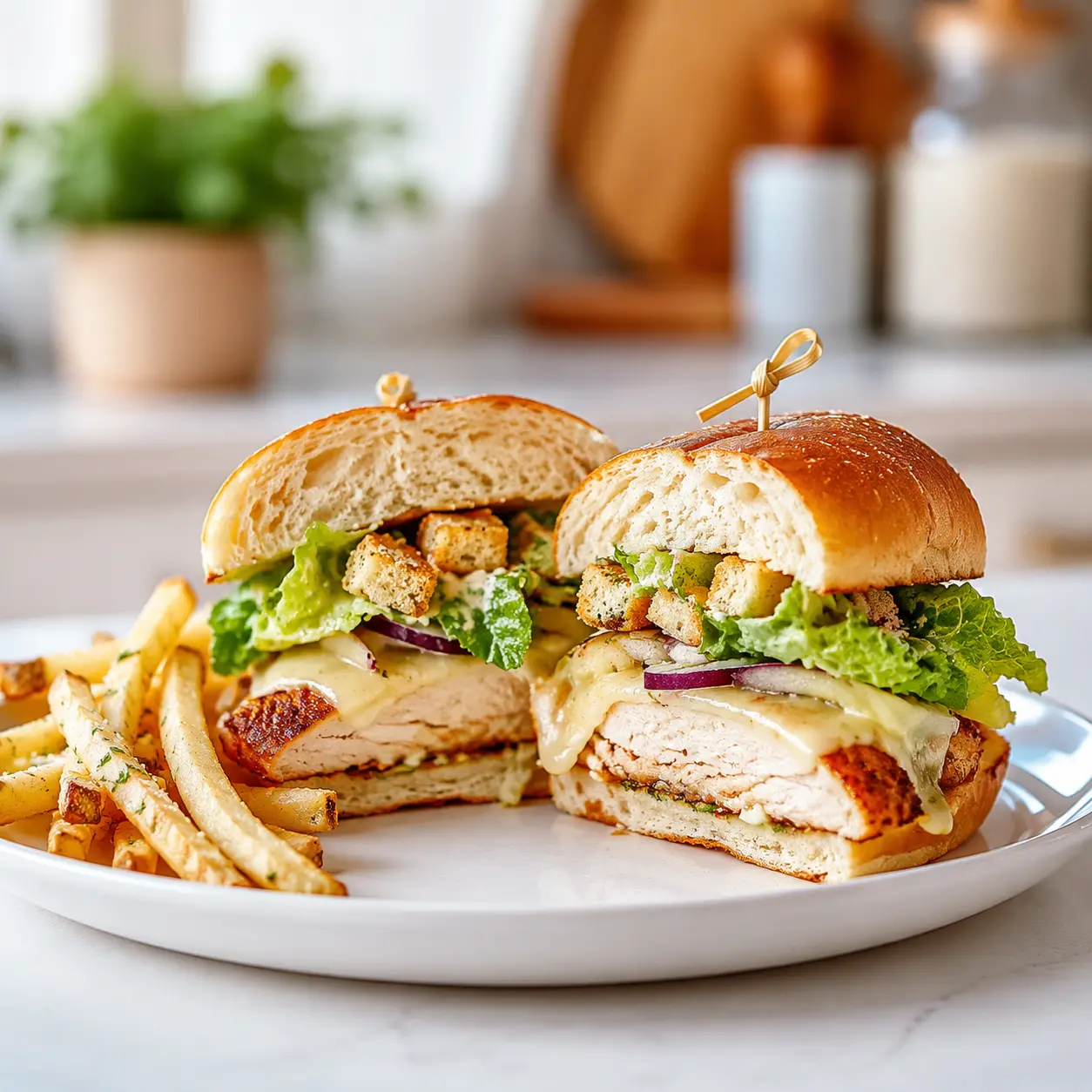 grilled chicken caesar burger - final presentation