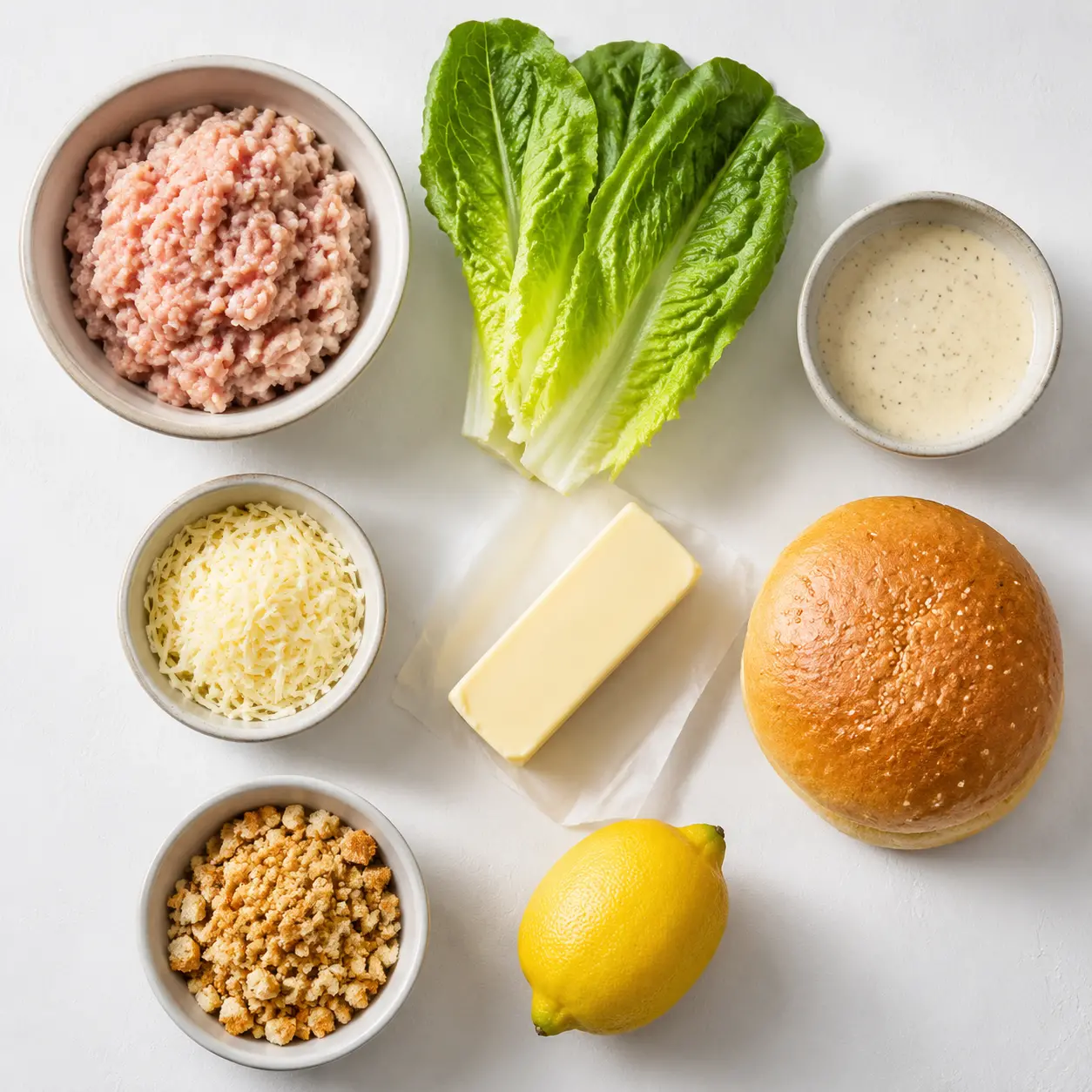 grilled chicken caesar burger - main ingredients