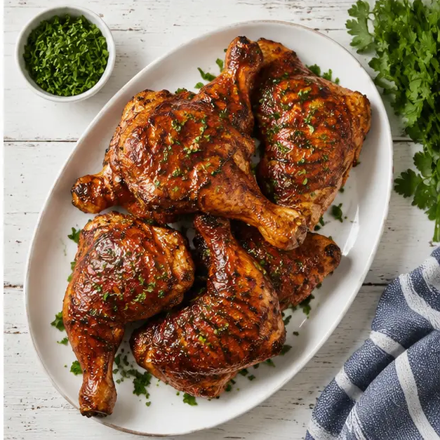 Step 4: Finished grilled chicken quarters plated