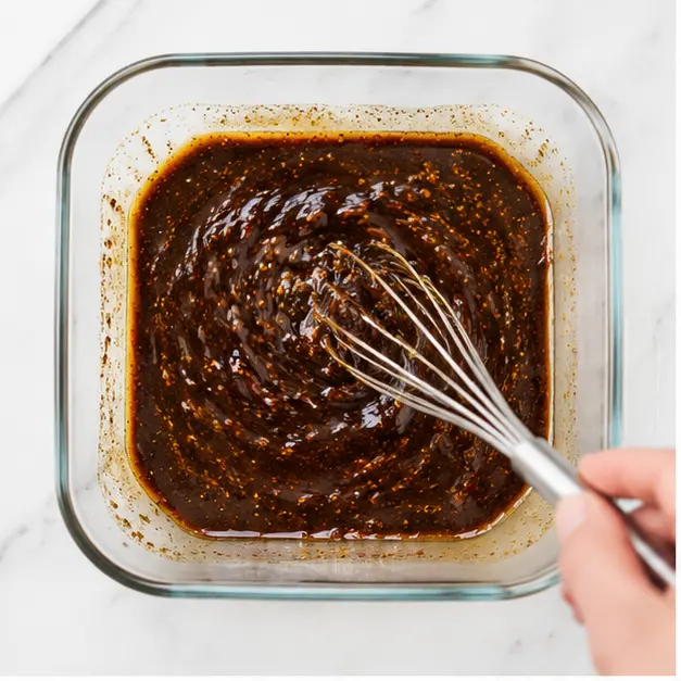 Step 1: Whisk the balsamic marinade in a shallow dish