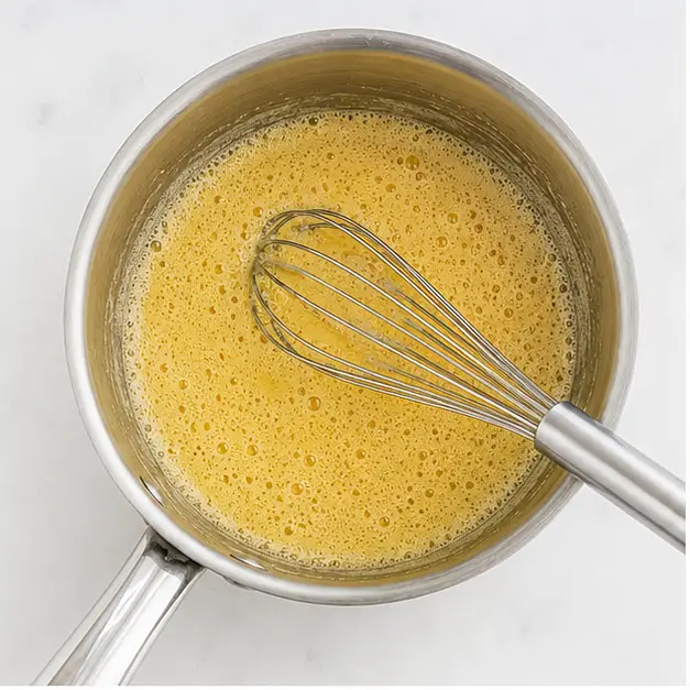 Step 1: Whisk egg yolks with water, lemon juice, and mustard