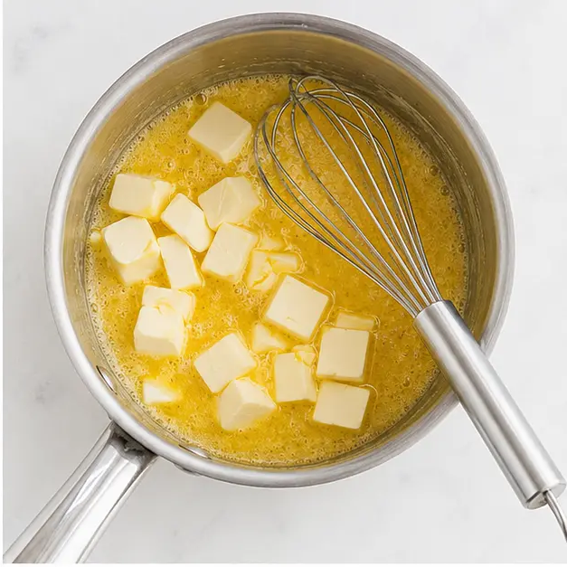 Step 2: Add cold butter cubes to the egg mixture