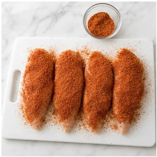Step 1: Seasoning chicken fillets with taco seasoning