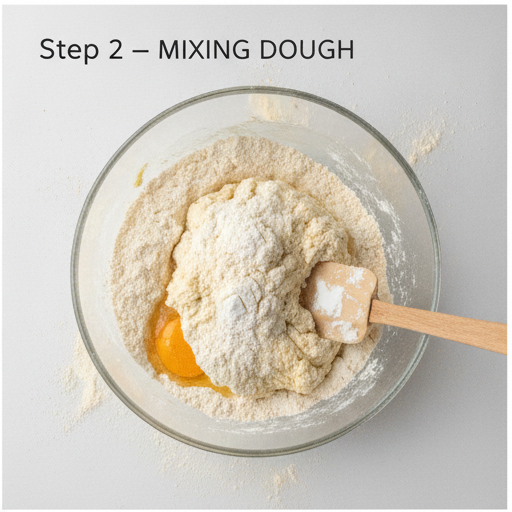 Keto pizza crust almond flour step 2 - mixing dough