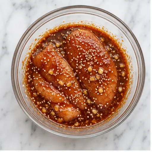 Step 1: Marinate chicken fillets in gochujang sauce