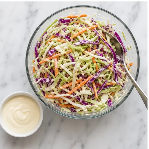 Step 3: Mix crunchy cabbage slaw with creamy dressing