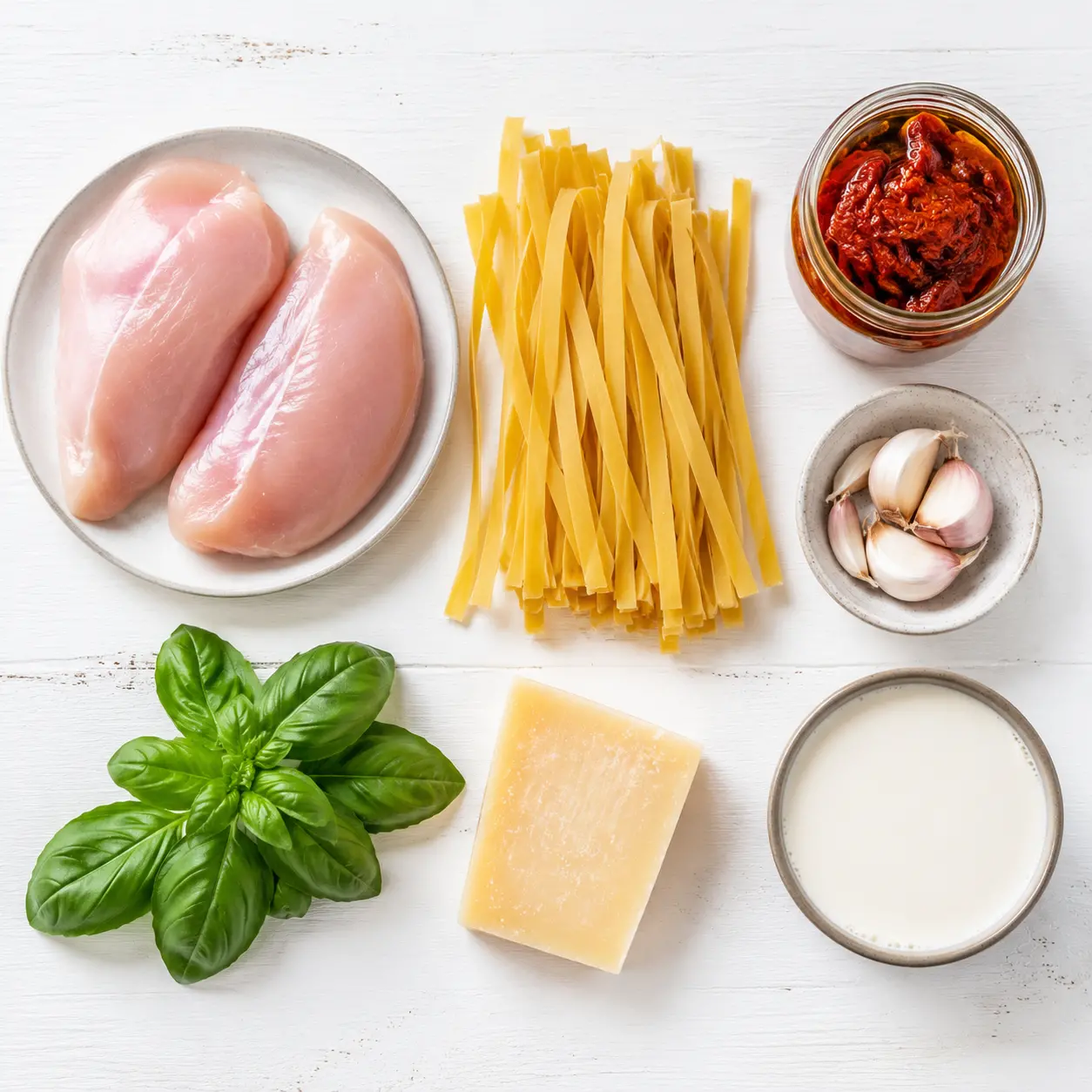 marry me chicken pasta - main ingredients