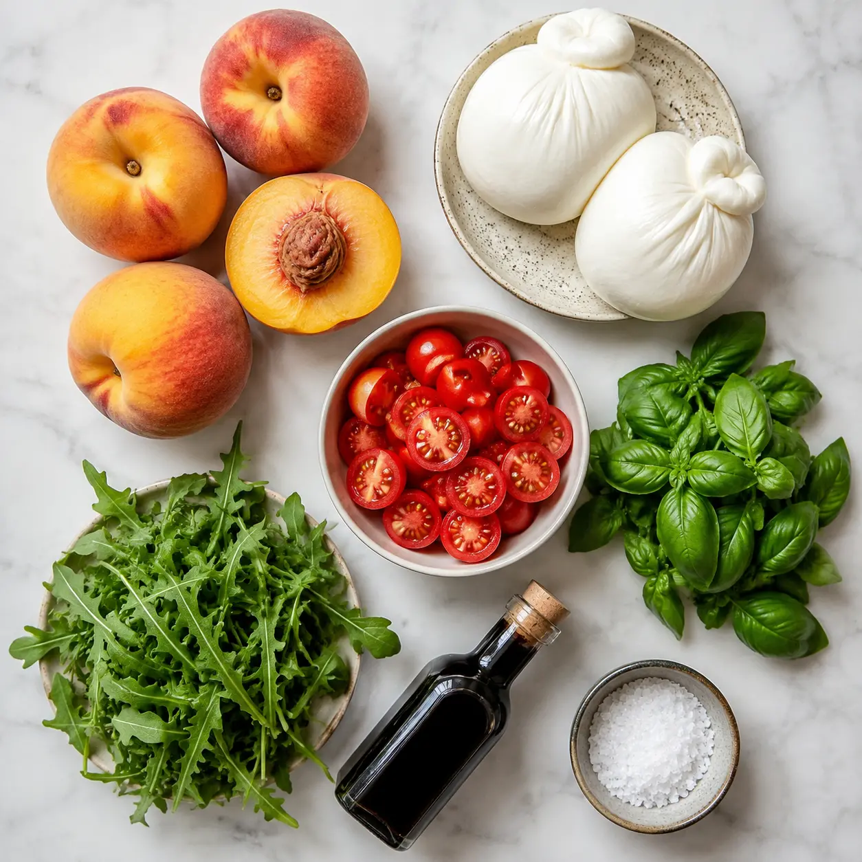 peach burrata salad - main ingredients