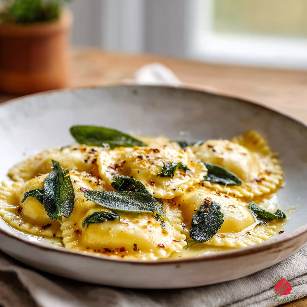 ravioli with sage butter sauce - final presentation