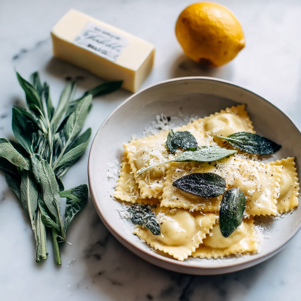 ravioli with sage butter sauce - main ingredients