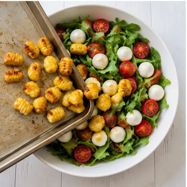 Step 3: Combine salad base with roasted gnocchi in a bowl