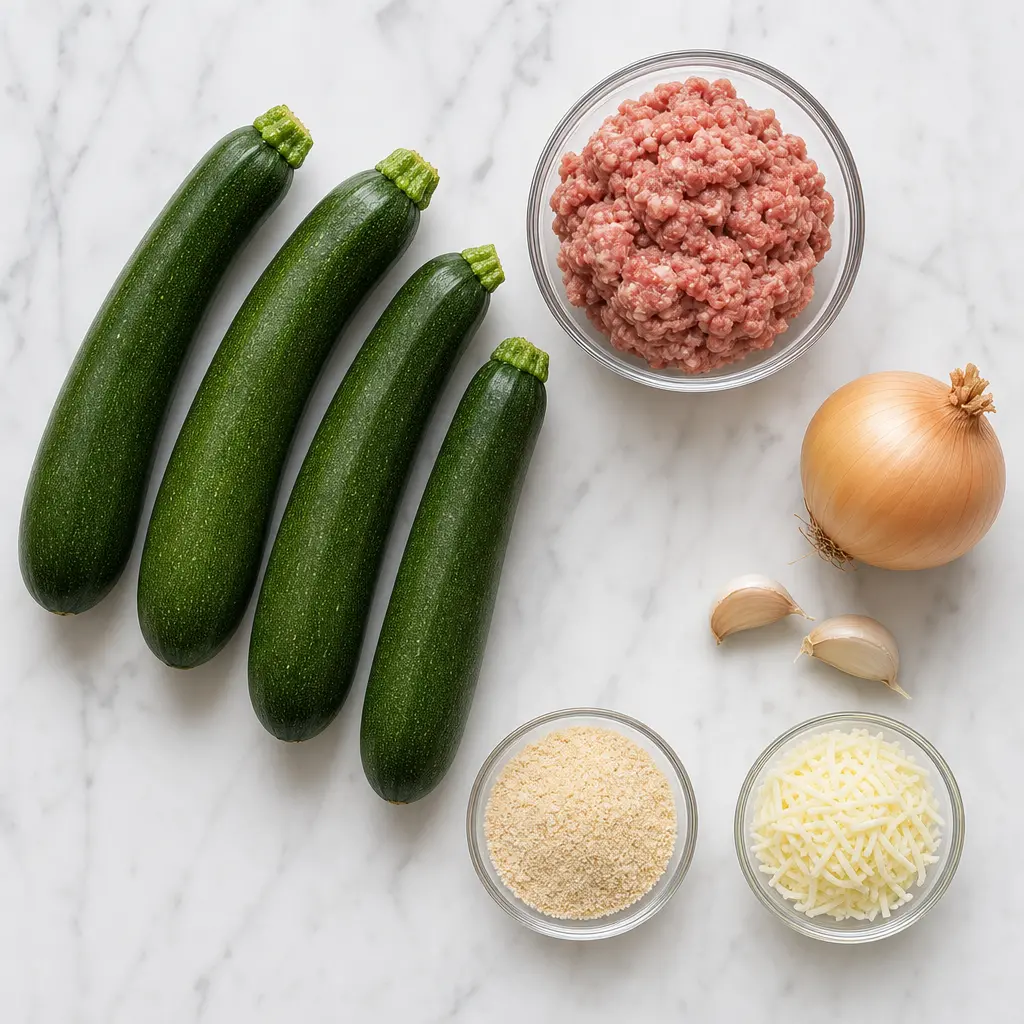 stuffed zucchini boats - main ingredients
