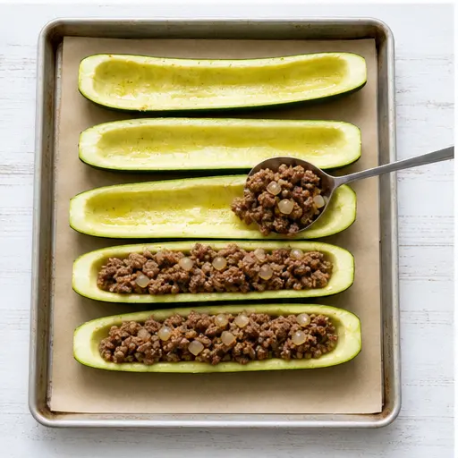 Step 3: Fill pre-baked zucchini shells