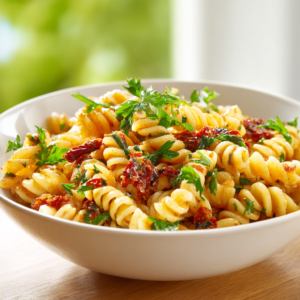 sun dried tomato pasta salad - final presentation