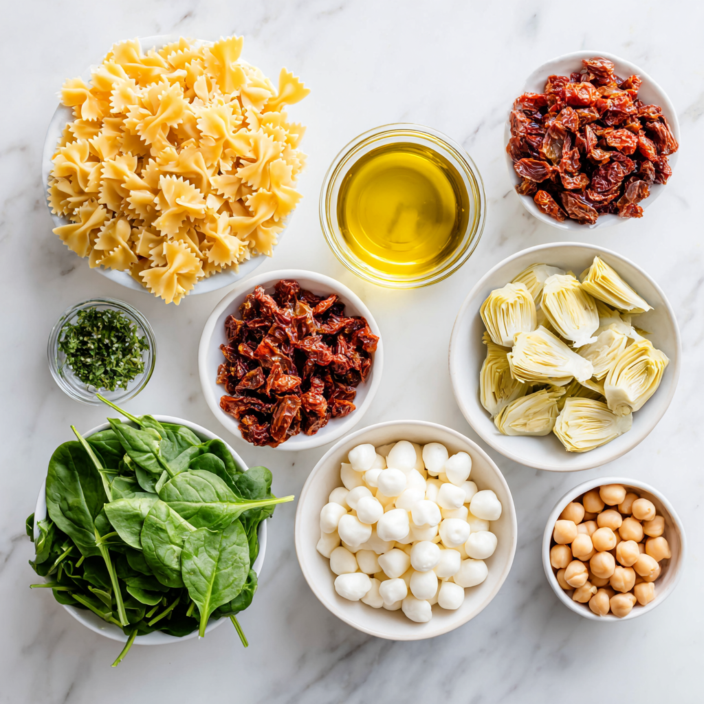 Ingredients for Sun Dried Tomato Pasta Salad