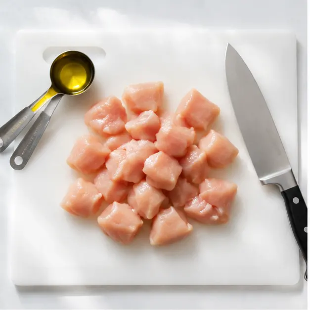 Step 1: Cubing raw chicken fillets