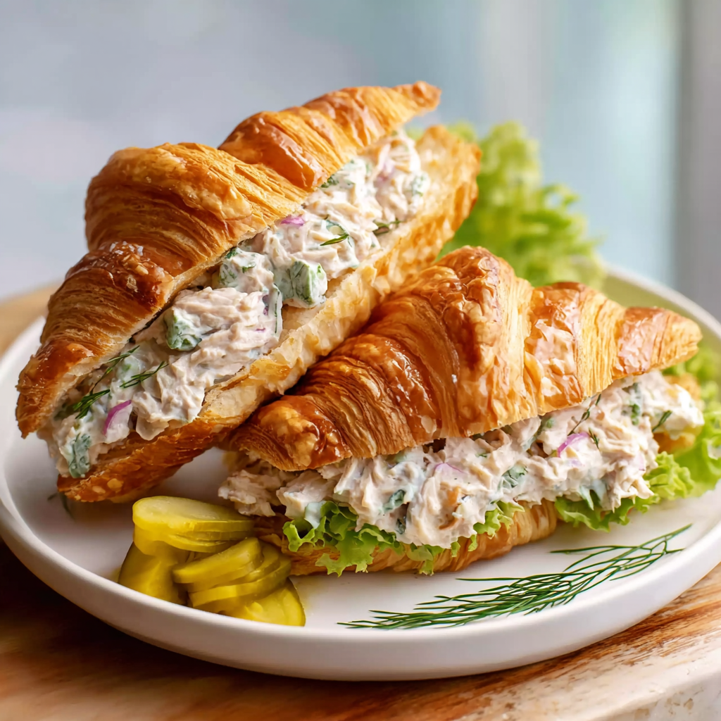 tuna salad croissant sandwich - final presentation