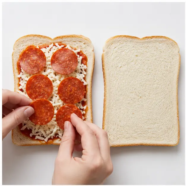Step 1: Spread sauce and add cheese and pepperoni