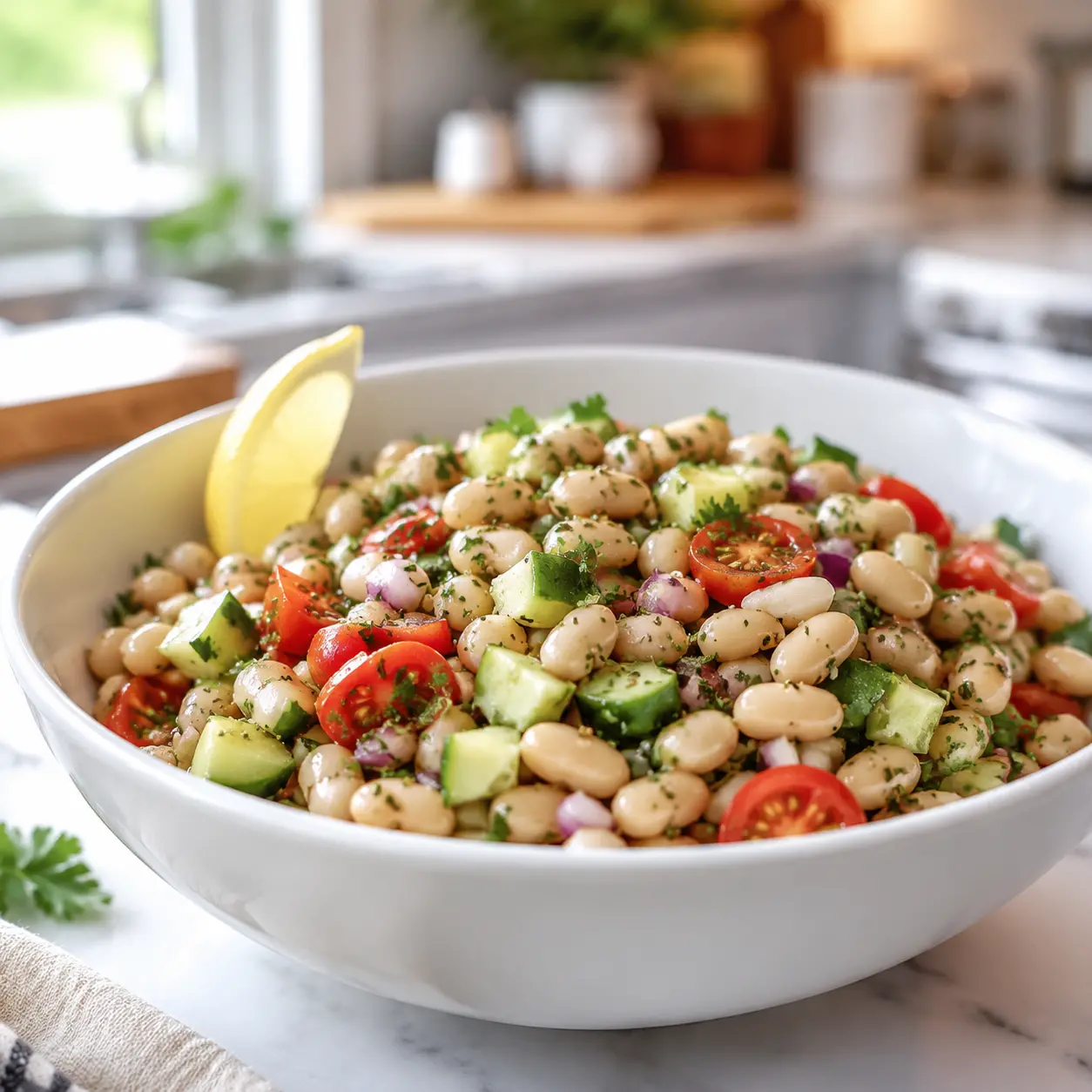white bean salad - final presentation