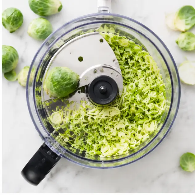 Shred Brussels sprouts into thin ribbons with the food processor