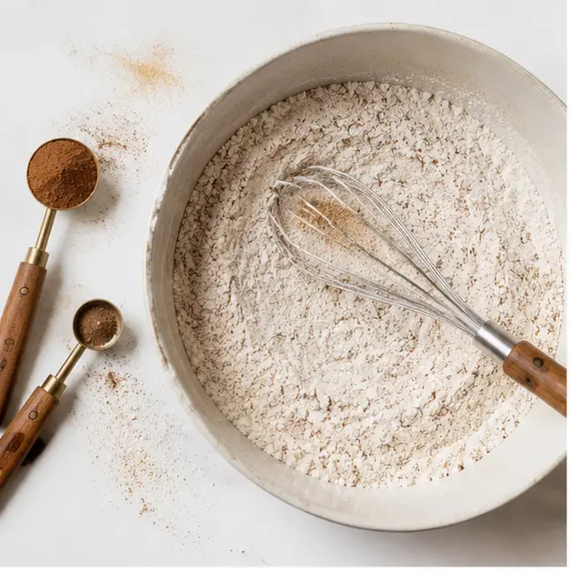 Whisking dry ingredients with cinnamon and nutmeg
