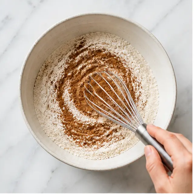 Step 1: Whisking dry ingredients with cinnamon and nutmeg