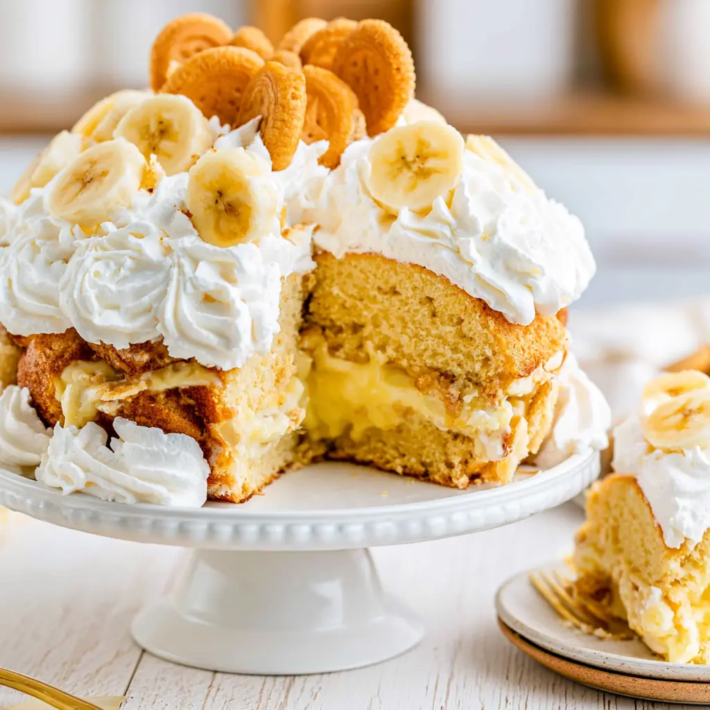banana pudding dump cake - final presentation