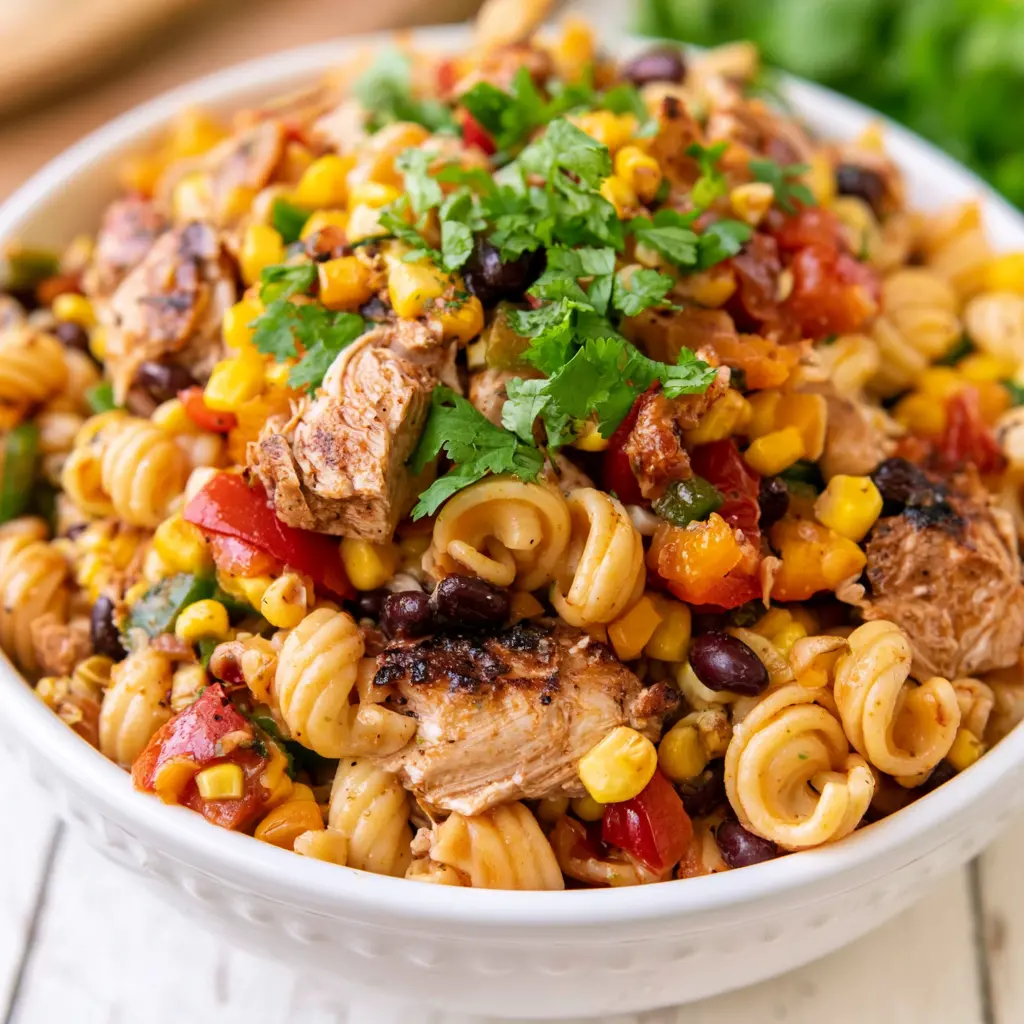 bbq chicken pasta salad - final presentation