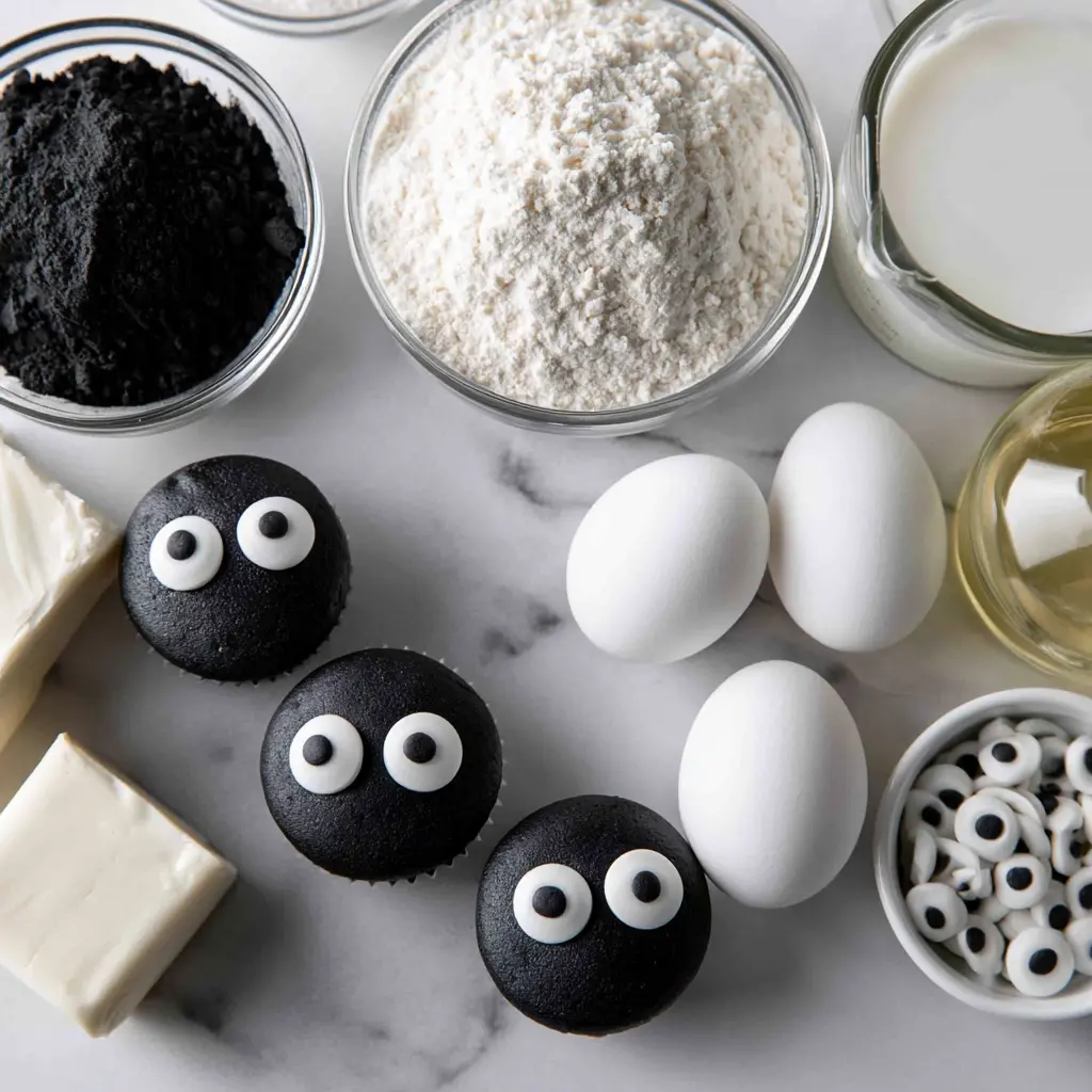 black cocoa ghost cupcakes - main ingredients