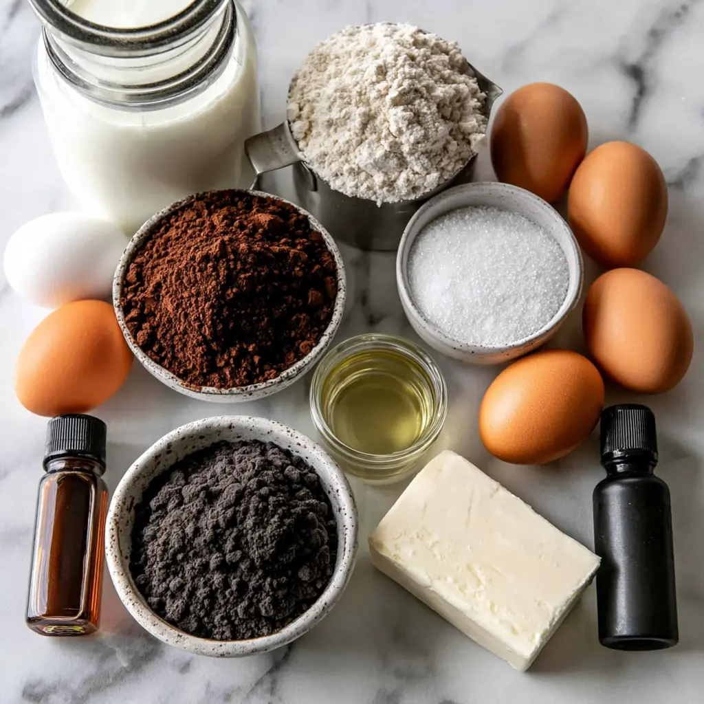 black velvet cupcakes - main ingredients