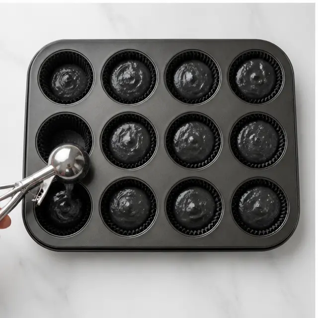 Scoop batter into lined muffin tins