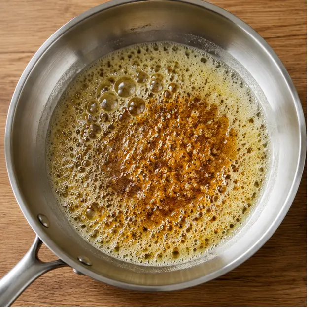 Browning butter in a stainless steel skillet until amber and foamy