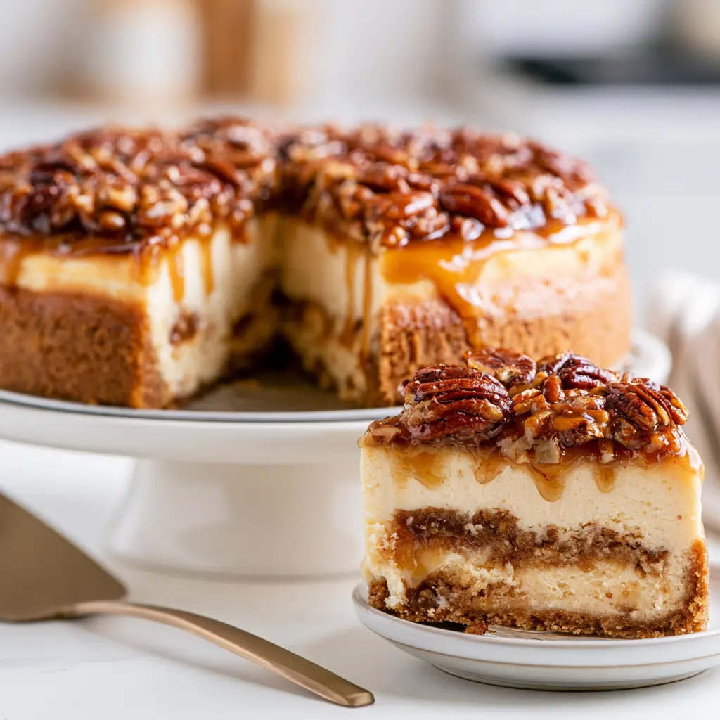 browned butter pecan cheesecake - final presentation