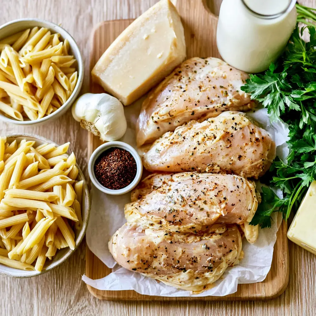 cajun garlic parmesan chicken penne - main ingredients