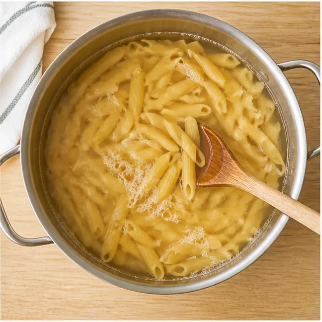 Step 1: Boil the penne until al dente in salted water.