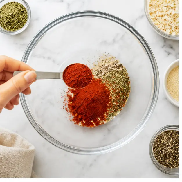 Step 1: Measure the smoked paprika and remaining dry spices into a mixing bowl
